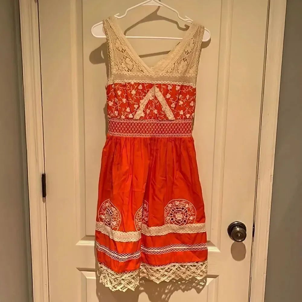 Moulinette Soeurs orange and cream dress Size 2